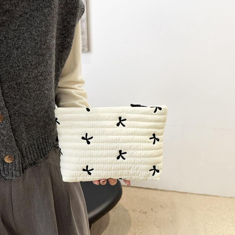 Ins Bow Embroidered Cosmetic Bag Portable Women's Bag Fashion Oxford Cloth Butterfly Print Cosmetic Bag Travel Wash Storage Bag