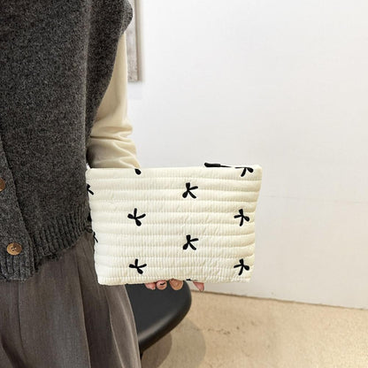 Ins Bow Embroidered Cosmetic Bag Portable Women's Bag Fashion Oxford Cloth Butterfly Print Cosmetic Bag Travel Wash Storage Bag