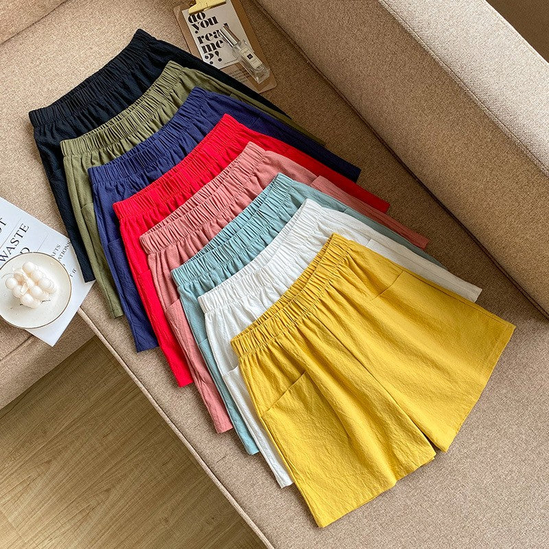 2024 Women Summer Cotton Shorts Casual Solid Pockets Basic Shorts Elastic Waist loose shorts Soft Cool female Outwear Shorts
