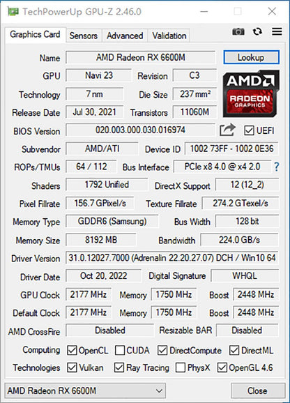MLLSE AMD RX 6600M 8GB Placa de Vídeo GPU GDDR6 128Bit 7nm Versão com Heat Pipes Suporta Desktop CPU rx6600m 8gb Brasil