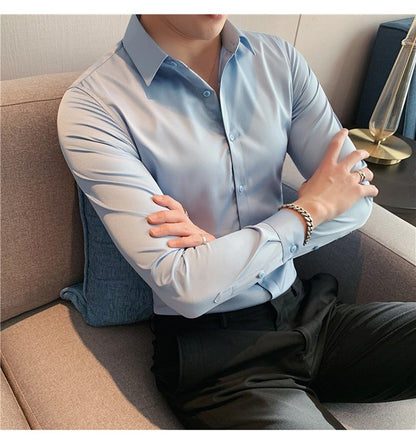 Plus Size S-7XL High Quality Men Dress Shirt 2024 Autumn Long Sleeve Solid Business Slim Shirts Homme Dress Social Casual Shirt