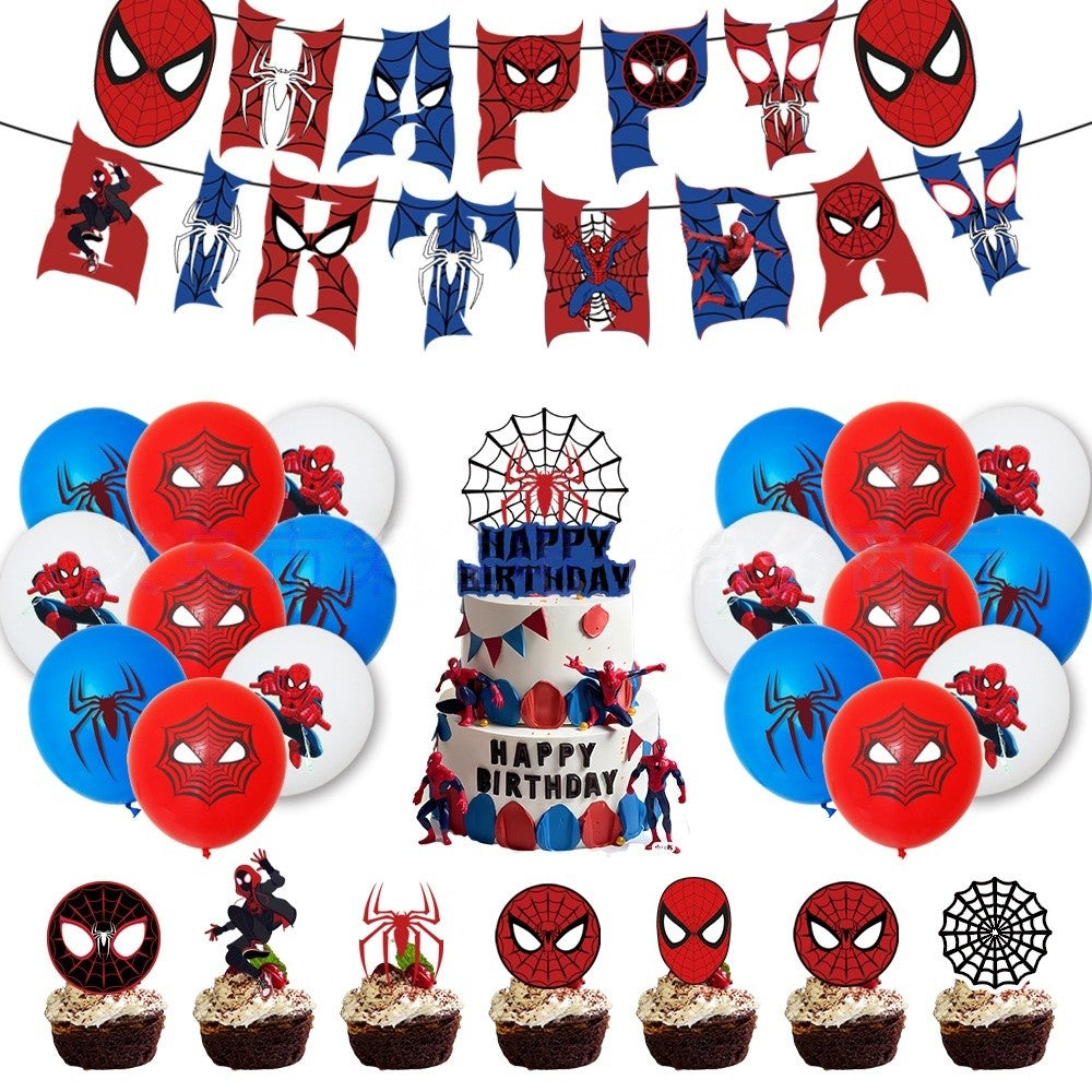 Mask Spider Hero Birthday Party Supplies Tableware Kit Plates Cups Tablecloth Backdrop Balloons Kids Party Decorations Favors