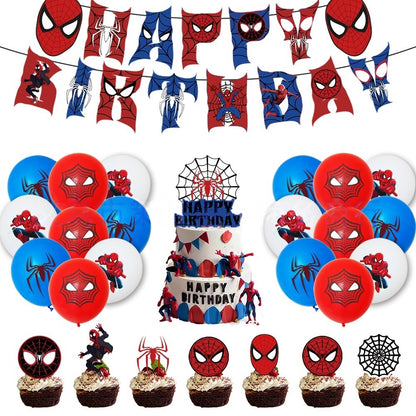Mask Spider Hero Birthday Party Supplies Tableware Kit Plates Cups Tablecloth Backdrop Balloons Kids Party Decorations Favors