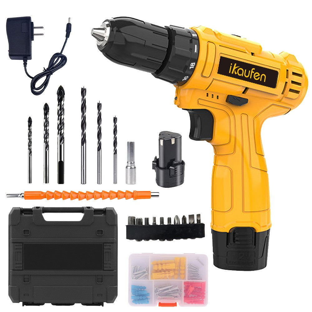 Conjunto de Furadeira sem Fio 24 em 1 Furadeira Elétrica 12V 2 Velocidades Variáveis Parafusadeira a Bateria Ferramenta Elétrica com 25+1 Posições de Torque