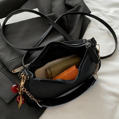 Cherry Pedant Shoulder Underarm Bag Women's Fashion Handbags Causal Hobos Purses Ladies Hand Bags Pu Leather for Work Travel