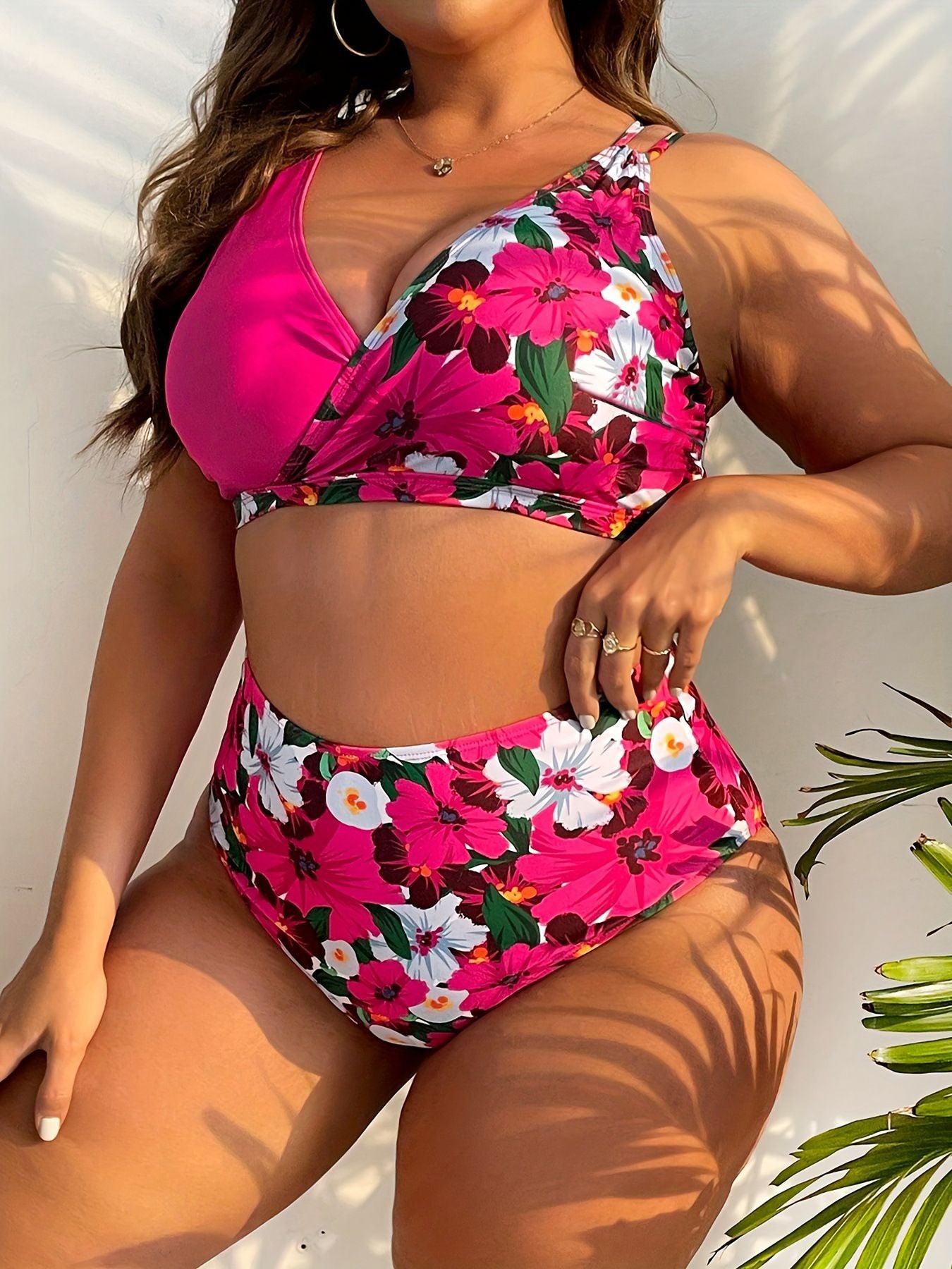 2025 Patchwork 2 Piece Plus Size Bikini Set Women Large Big Swimsuit High Waist Lady Swimwear Beach Chubby Curvy Bathing Suit
