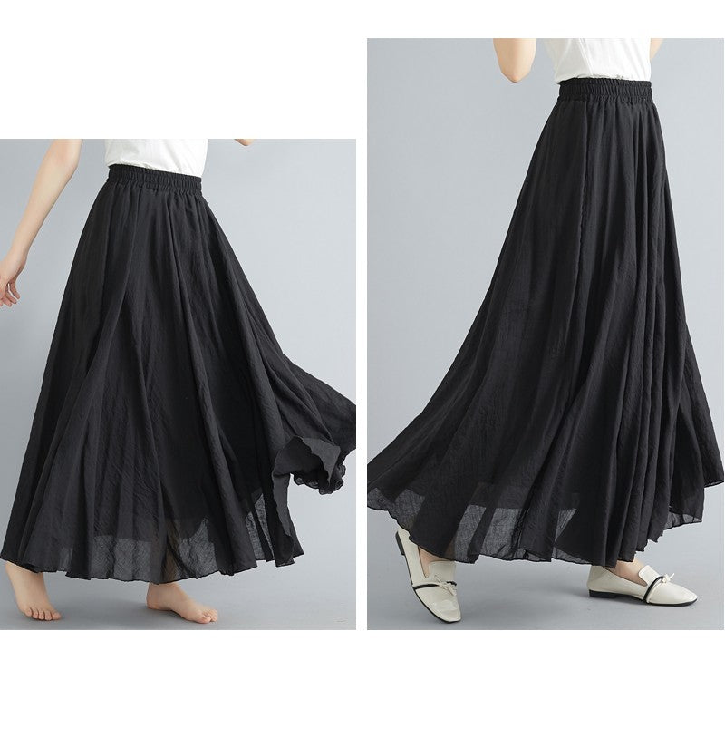 Fashion Solid Cotton Linen Women Skirts Maxi Elegant Harajuku Saia Casual Loose Long Skirt Ladies Clothes Faldas Ropa Mujer
