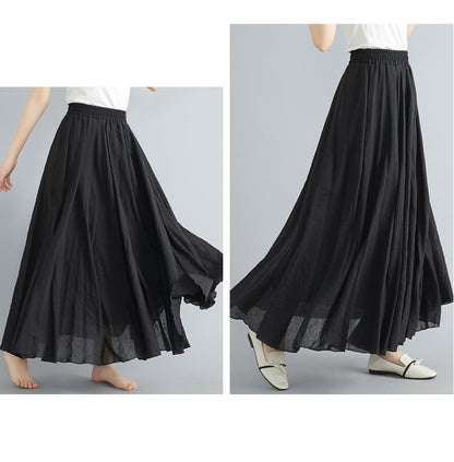 Fashion Solid Cotton Linen Women Skirts Maxi Elegant Harajuku Saia Casual Loose Long Skirt Ladies Clothes Faldas Ropa Mujer