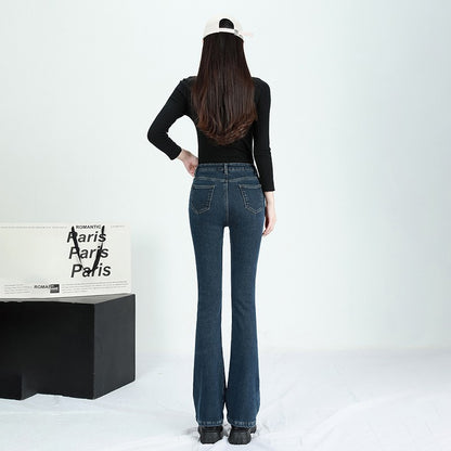 Winter Female Thin Snow Warm Plush Jeans Lady Chic Fleece Flared Pants Girls Korean High Waist Straight Leg Denim Trousers