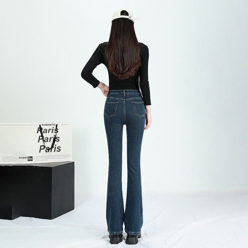 Winter Female Thin Snow Warm Plush Jeans Lady Chic Fleece Flared Pants Girls Korean High Waist Straight Leg Denim Trousers