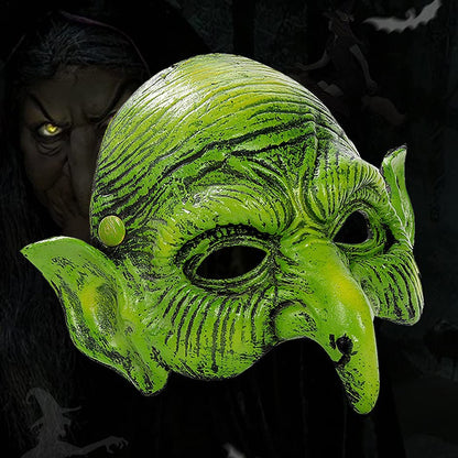 Old Witch Mask Halloween Masquerade Foam Goblin Mask Scary Green Half Face Eagle Nose Sorceress Mask for Cosplay Costume