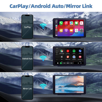 Tela CarPlay sem fio para carro, tela sensível ao toque estéreo portátil HD de 7" com Apple CarPlay e Android Auto, tela CarPlay com câmera de ré