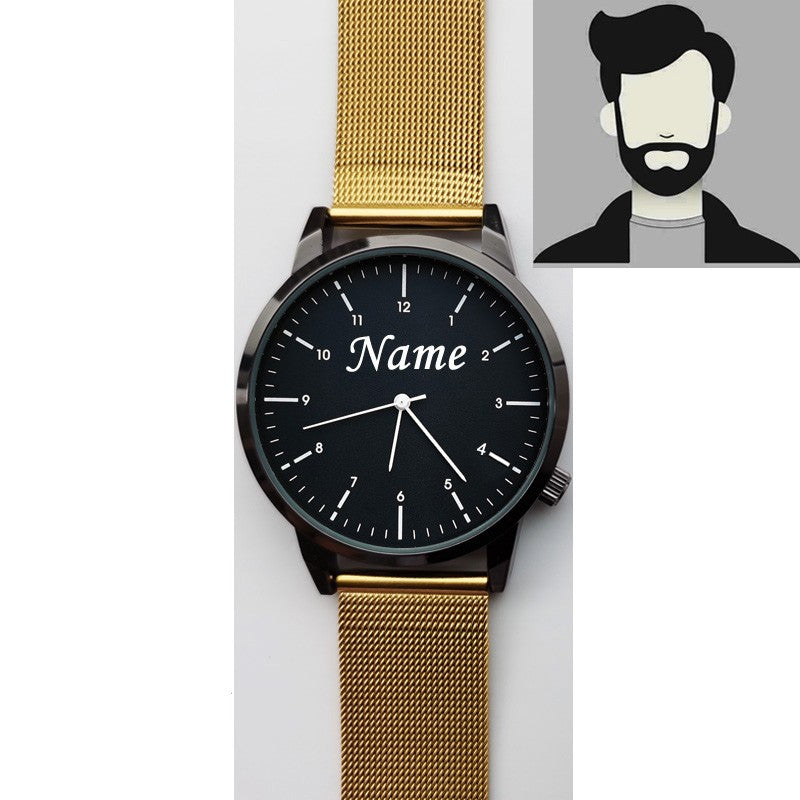 Free Personalized Engrave with Your Name Logo Text Men's Women's Mesh 3 ATM Water Resistant Wristwatch Customized Wrist Watch