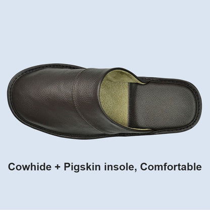 Genuine Cow Leather Slippers Homes in indoor slipper Spring Autumn summer men women elderly non-slip casual single Slides shoes