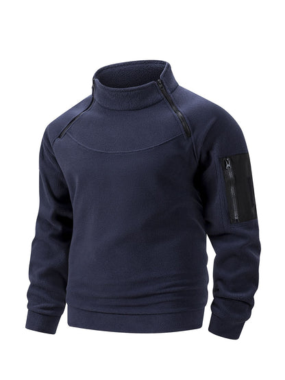 Winter Mens Military Sweatshirt Fleece Zipper Pullover Fashion Men's Solid Color Loose Lamb Thick Jacket Men Clothing S-XXXL