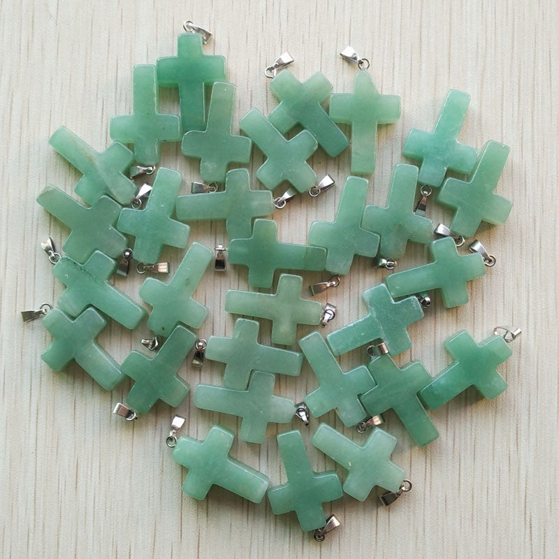 Wholesale 50pcs/lot Fashion Hot Sell Natural Stone Mixed Color Assort Cross Pendants Charms Fit Necklaces Jewelry Making