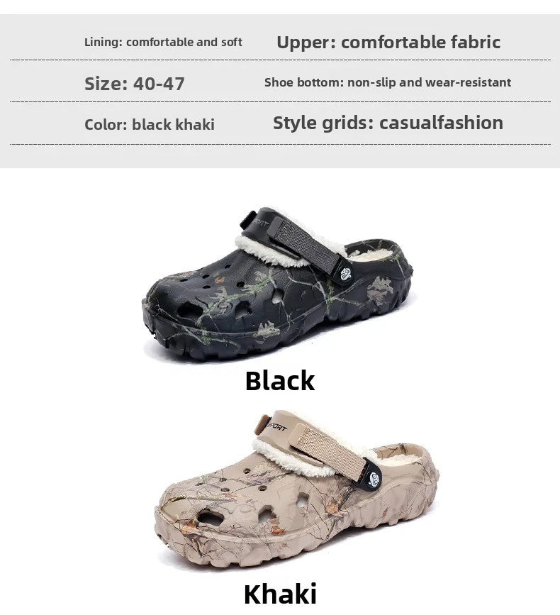 Men's Cotton Slippers Winter Thick Bottom Fleece Lined Warm Home EVA Comfortable Head Covered Slippers Roman Style Sandals