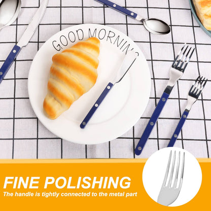 Conjunto de Talheres 6 Peças de Aço Inoxidável Design de Rebite Fino Polimento Faca Garfo e Colher Prata para Cozinha Restaurantes Encontros