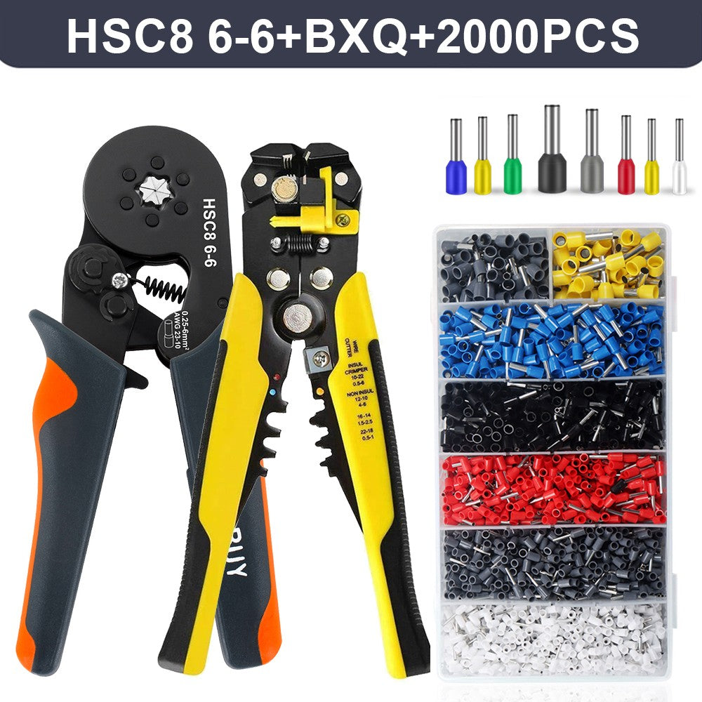 Alicate Desencapador e Crimpador Autorregulável, Kit de Ferramentas de Crimpagem de Terminais Autorregulável Hexagonal Tipo Catraca com Terminais de Fio