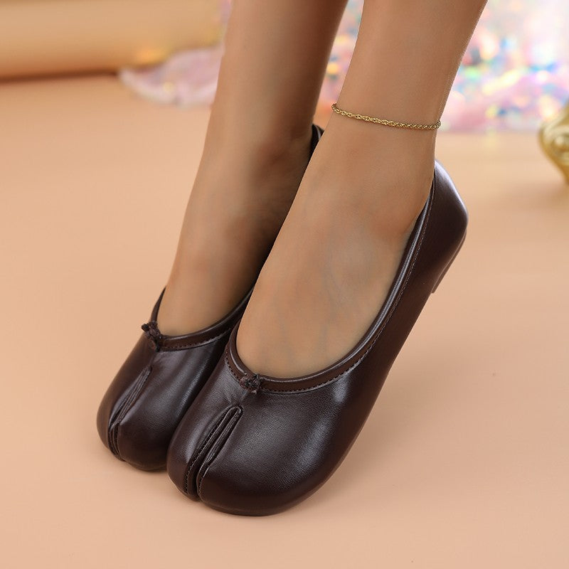 Comfortable Tabi Split Toe Ballet Flats - Ruffled Mary Jane Shoes Pig Hoof Shape Casual Wear
