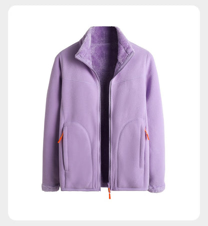 Plus Size Women's Autumn Winter Thickened Double-sided Fleece Hooded Jacket Zipper Long Sleeve Warm Outerwear Casual Style Sh...