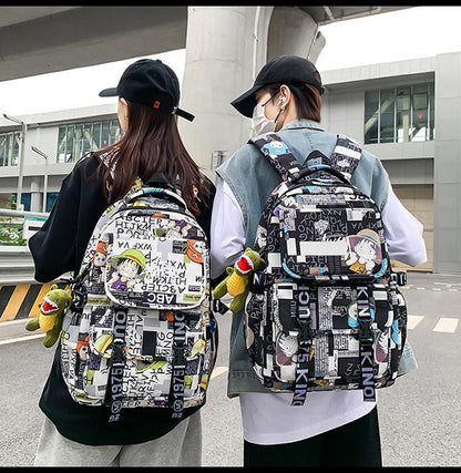 Anime Male and Female High-capacity One Piece Luffy Graffiti Printed Backpack for Middle High Students School Bag
