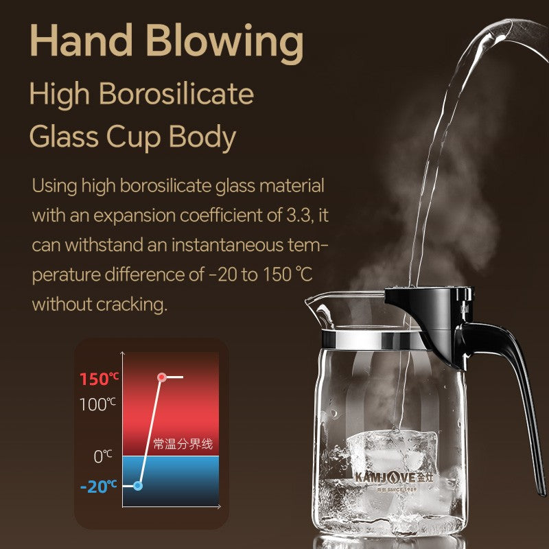 Bule de Chá de Vidro Resistente ao Calor KAMJOVE 400-900ML com Filtro de Um Toque para infusões Chaleira, Bule de Chá de Vidro com Separação
