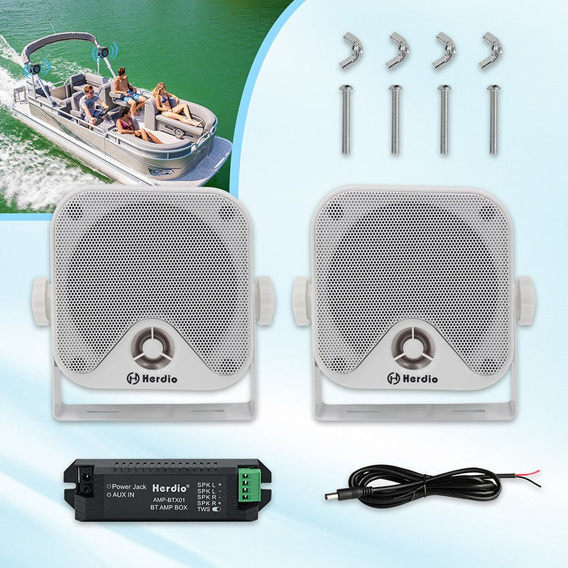 Alto-falantes Bluetooth marinhos à prova d'água Herdio 4" 100W para serviço pesado, montados em superfície para trailer, minicarregadeira, quadriciclo, UTV, RZR, carrinho de golfe