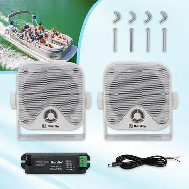 Herdio 4'' 100W Heavy Duty Waterproof Boat Marine Bluetooth Speakers Surface Mounted For Camper Skid Steer ATV UTV RZR Golf Cart