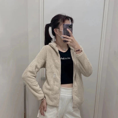 Autumn Winter Women's Long Velvet Fleece Zipper Sleeve Coat Warm Coral Fleece Jacket Full Length Outerwear Comfortable Coat