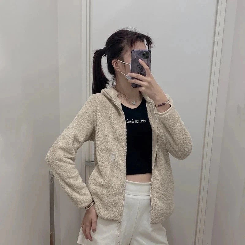 Autumn Winter Women's Long Velvet Fleece Zipper Sleeve Coat Warm Coral Fleece Jacket Full Length Outerwear Comfortable Coat