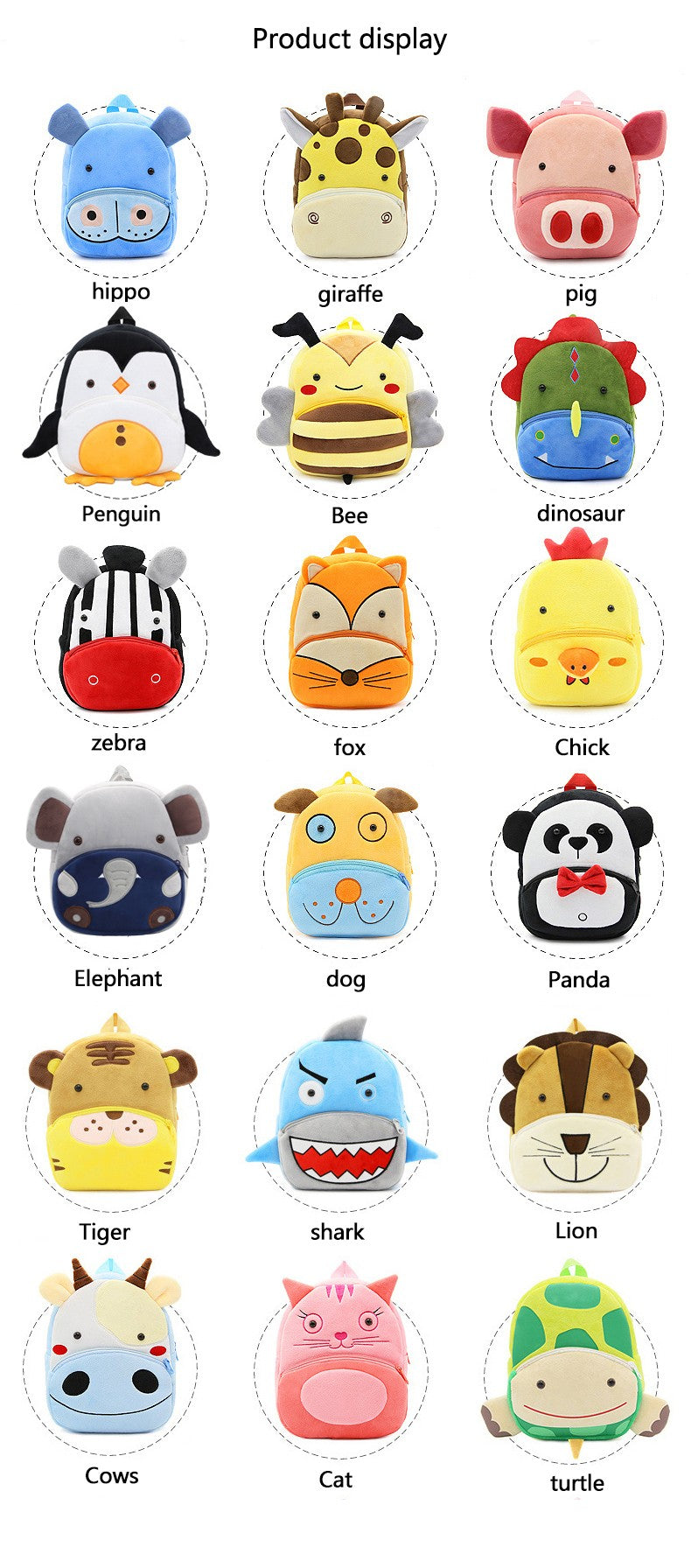 Mochila de pelúcia fofa de desenho animado, mochila de animal, mochila escolar para meninos e meninas, bolsa de lazer para passeio
