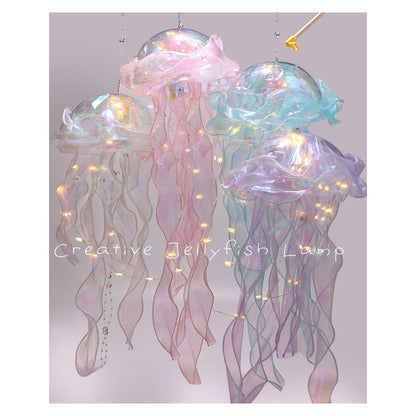 Jellyfish Bedroom Light Lamp Button Battery Hanging Ceiling Lantern with Ribbon&Bead LED Bulbs for Children Bedroom