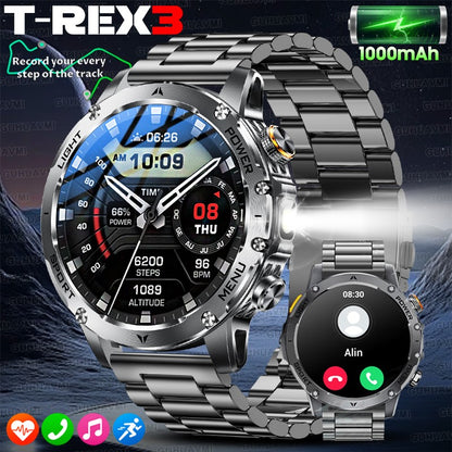 New Outdoor Sports Smart Watch 1.7" HD AMOLDE Screen 1000mAh Battery LED Flashlight IP68 Waterproof BT Call Military Smartwatch
