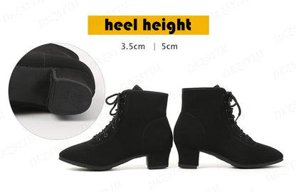 DKZSYIM New Women Ballroom Latin Dance Shoes Jazz Modern Dance Shoes Lace Up Dancing Boots Red Black Sports Dancing Sneakers