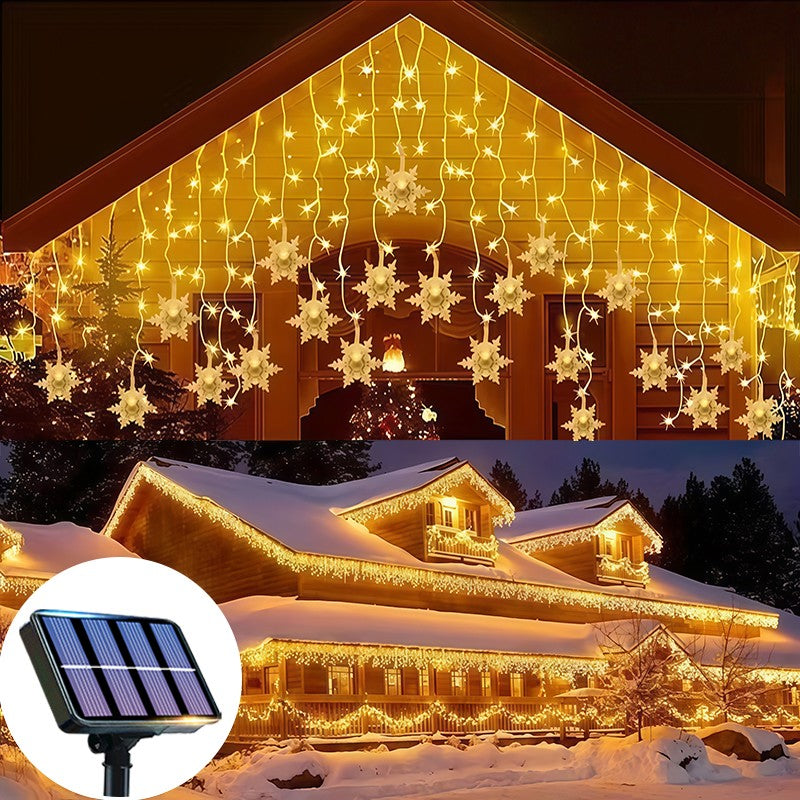 Solar Ice Strip Snowflake String Light Christmas Tree Decoration Light Winter Festival Light for Christmas Halloween Decor