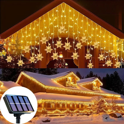 Solar Ice Strip Snowflake String Light Christmas Tree Decoration Light Winter Festival Light for Christmas Halloween Decor
