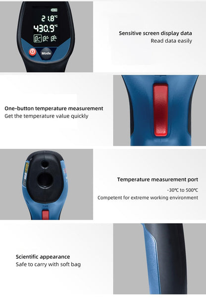 Detector de Temperatura por Infravermelho Bosch GIS500 -30°C~+500°C Termômetro Digital a Laser de Alta Precisão Medição Contínua