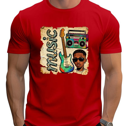 Loose large size Cartoon guitar street style T-shirt cool graphic print Fun Hip Hop 100% Cotton Top