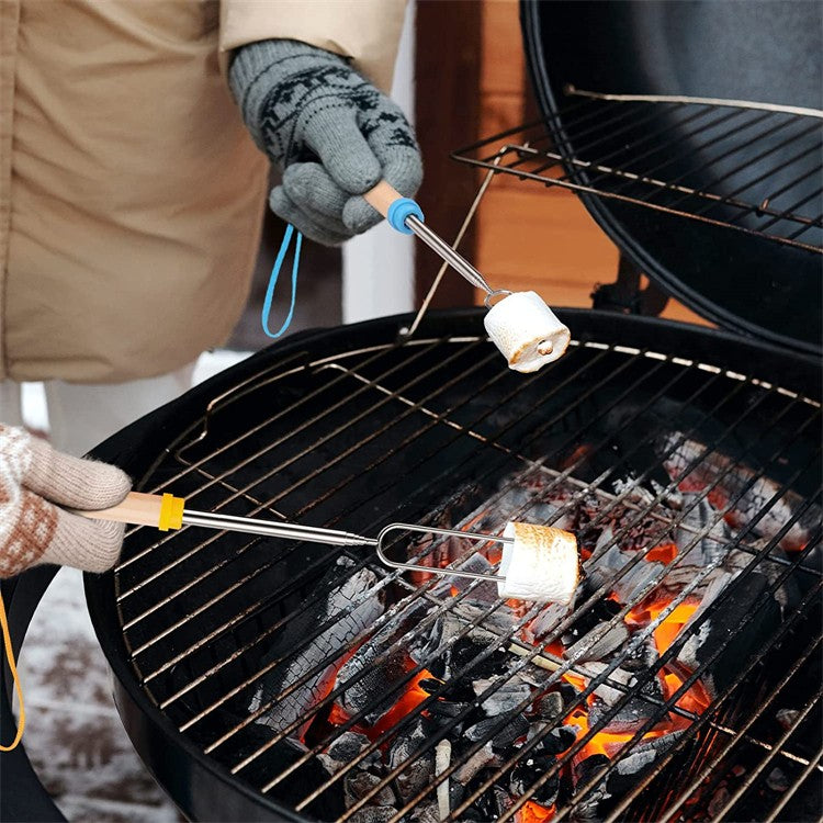 LMETJMA 8 pcs Barbecue Skewers Extendable Marshmallow Roasting Sticks Stainless Steel BBQ Telescoping Smores Skewers KC0467