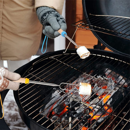 LMETJMA 8 pcs Barbecue Skewers Extendable Marshmallow Roasting Sticks Stainless Steel BBQ Telescoping Smores Skewers KC0467