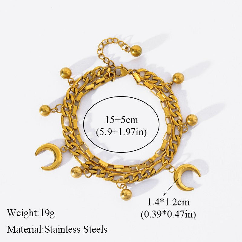 EILIECK Pulseira Feminina de Aço Inoxidável 316L Dourada com Estrela-do-mar, Lua e Estrela, Joia da Moda, Presente para Festa