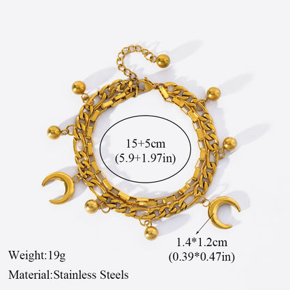 EILIECK Pulseira Feminina de Aço Inoxidável 316L Dourada com Estrela-do-mar, Lua e Estrela, Joia da Moda, Presente para Festa