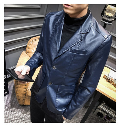 New Spring Men Slim Leather Blazers Jackets PU Leather Suits Coats Good Quality Male Business Casual Fit Suits Jackets Size 6XL