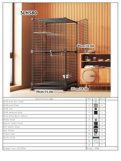 Gaiola Grande para Papagaios, Montagem DIY para Uso Doméstico, Ninho de Pássaro de Malha de Arame com Poleiro e Tigela, Adequada para Periquitos, Calopsitas, Mainás e Tentilhões