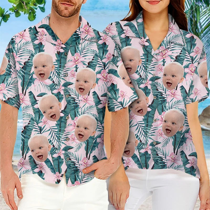 Full Print Custom Photo Hawaii Shirts Family Personalized Custom Face Unisex Hawaiian Beach Shirt Gift For Family Members
