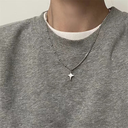 Colar de corrente com pingente de estrela prateado Kpop Gótico para mulheres, homens, Egirl, Y2K, Legal, EMO, Punk, Estética Grunge, Presentes