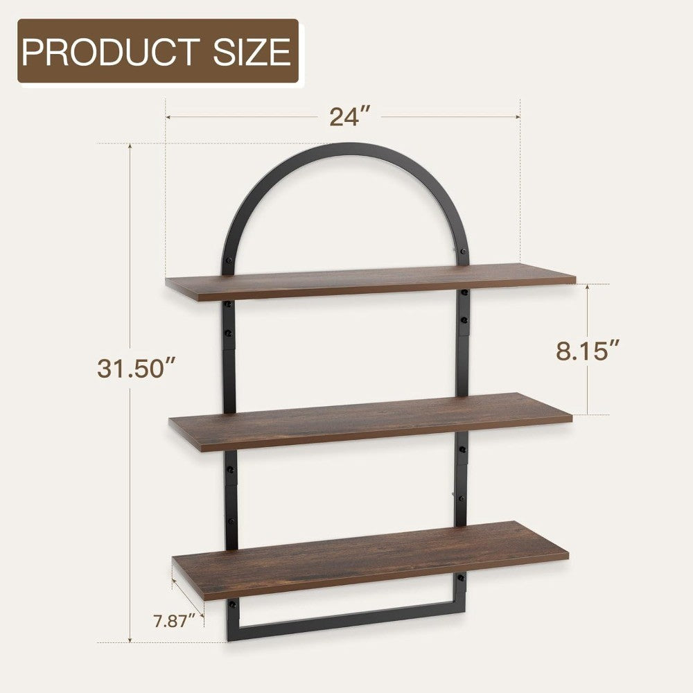 3-Tier Wall-Mounted Shelving Unit, 24 x 31.5, Suitable for Various Rooms Including Bathroom, Bedroom, Toilet, Kitchen, Living Ro