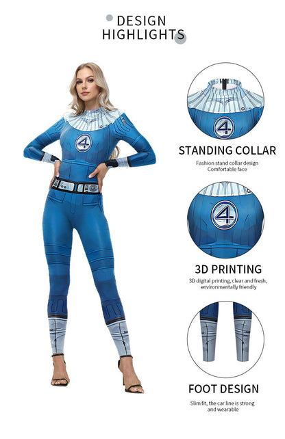 Adult Cosplay Fantastic Four Costume Halloween Party Jumpsuit for Men Women Superhero Zentai Bodysuit Rave Festival Catsuit