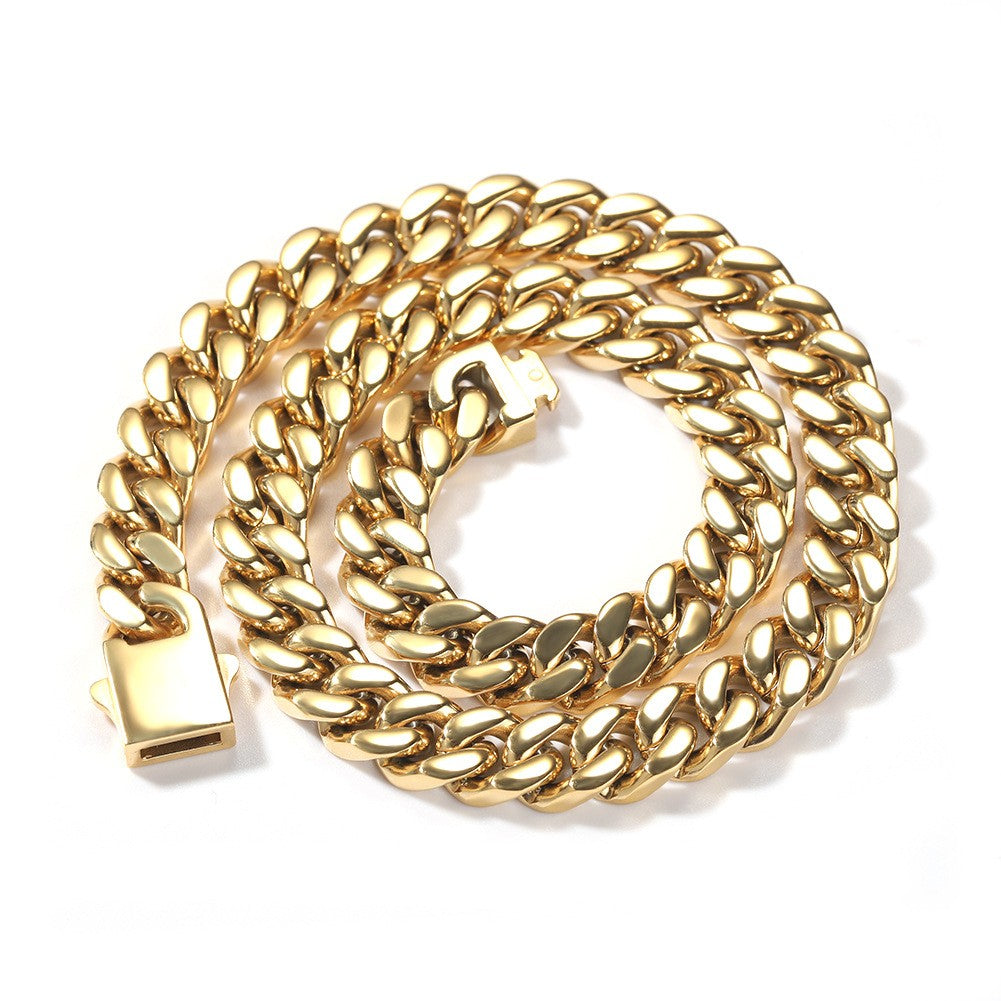 Pulseira Acessório Masculina de Aço Inoxidável 316 Banhada a Ouro 18k, Corrente Cubana Criptografada de 8, 10, 12mm, Estilo Miami Rap Hip Hop